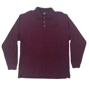 Men's Harley-Davidson Long Sleeve Polo Shirt Red Space Dye‎ M Mancuso Houston